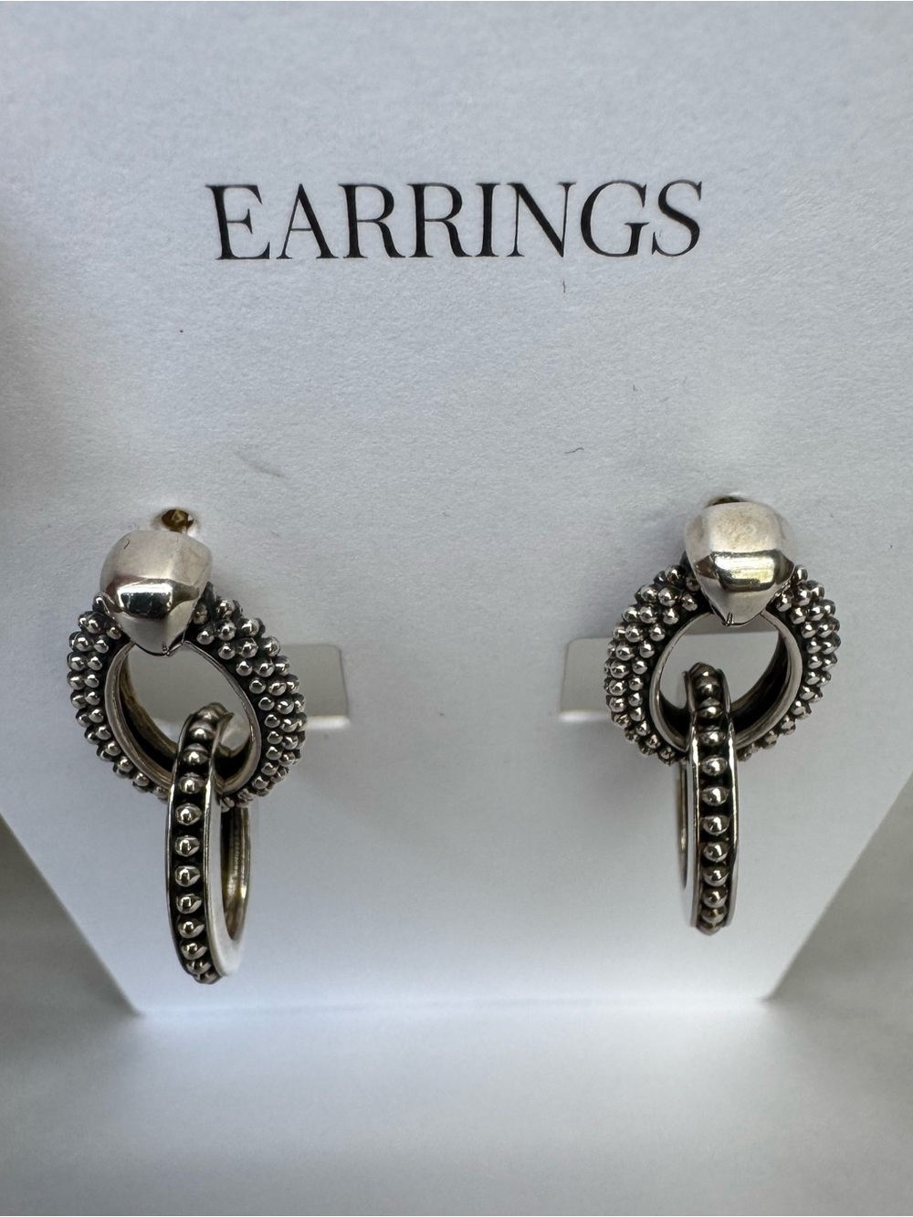 LAGOS Signature Double Oval Caviar Beaded Drop Earrings 925 Sterling Silver - Picture 5 of 9
